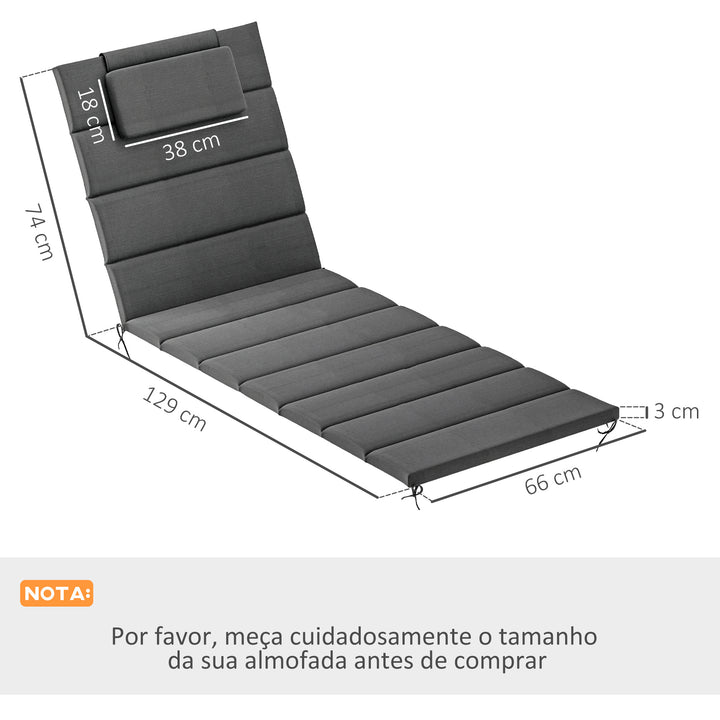 Conjunto de 2 Almofadas para Espreguiçadeira Dobráveis Almofadas para Espreguiçadeiras de Jardim 203x66x3 cm com Apoio para a Cabeça e Correias de Sujeição Cinza