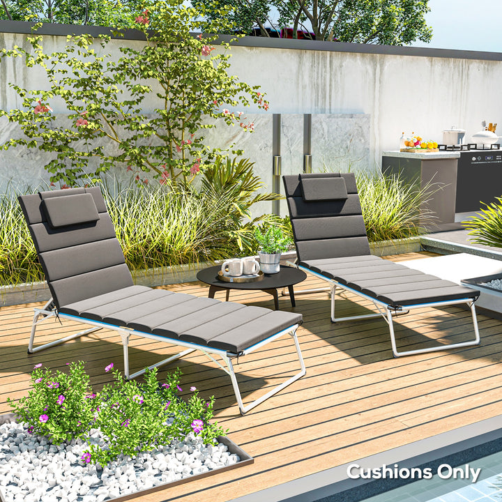 Conjunto de 2 Almofadas para Espreguiçadeira Dobráveis Almofadas para Espreguiçadeiras de Jardim 203x66x3 cm com Apoio para a Cabeça e Correias de Sujeição Cinza