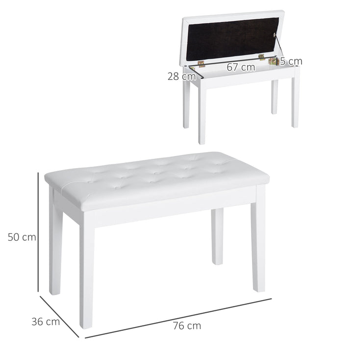 Banco de Piano Banco para Piano com Espaço de Armazenamento Assento de Couro Sintético Acolchoado Carga Máxima 200 kg 76x36x50 cm Branco