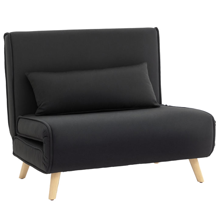 Poltrona 3 em 1 Sofá Cama Individual Dobrável com Encosto Ajustável em 6 Posições e Almofada para Sala de Estar Dormitório Escritório Carga 350 kg 94x78x80 cm Preto