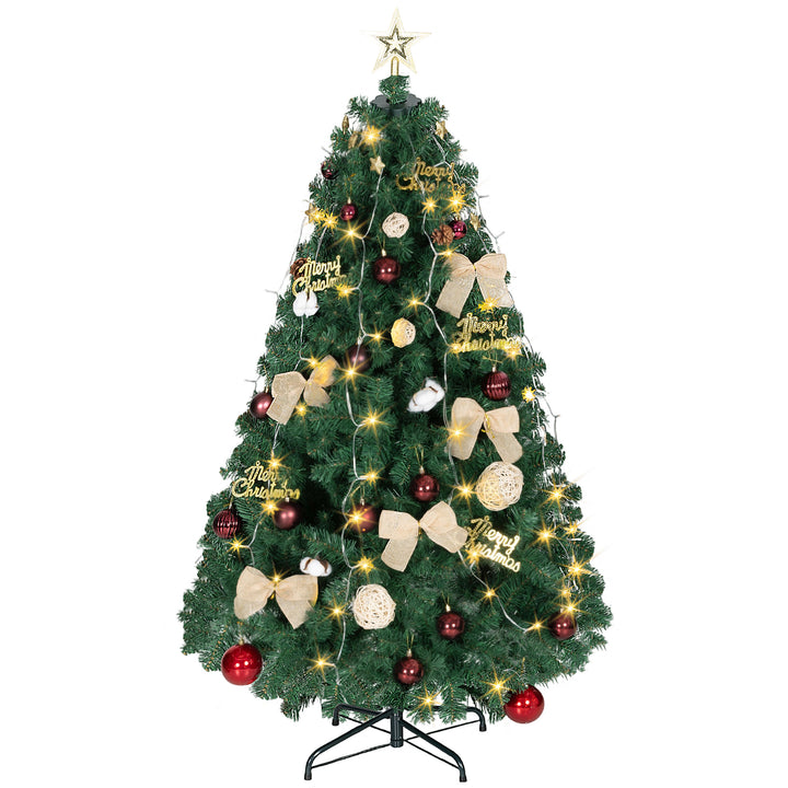 Árvore de Natal de 150 cm com Decorações 150 Luzes LED Branco Quente Árvore de Natal Decorada com 8 Modos de Iluminação 480 Ramos Suporte de Aço Decoração para Casa Festa Interior Verde