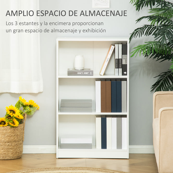 Estante para Livros com 3 Compartimentos de Armazenamento Livros Plantas para Sala de Estar Estúdio Dormitório 62,2x24x102,4cm Branco