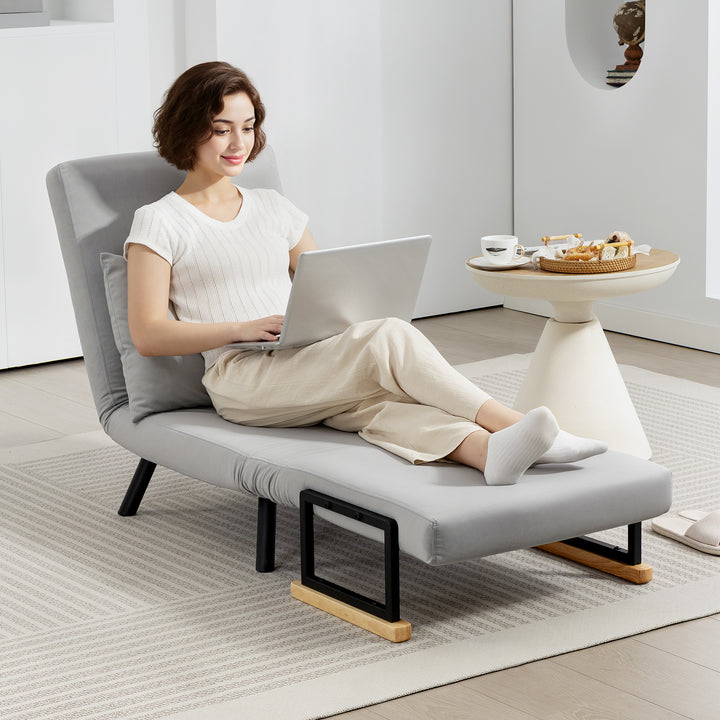 Poltrona Convertível em Cama Dobrável Poltrona 3 em 1 Convertível em Cama com Encosto Ajustável em 5 Níveis e Almofada Acolchoada Carga 120 kg 63x73x81 cm Cinza Claro