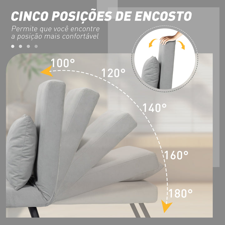 Poltrona Convertível em Cama Dobrável Poltrona 3 em 1 Convertível em Cama com Encosto Ajustável em 5 Níveis e Almofada Acolchoada Carga 120 kg 63x73x81 cm Cinza Claro