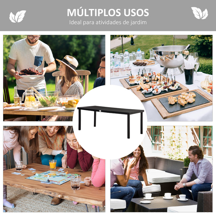 Mesa de Jardim Retangular Mesa de Exterior para 8 Pessoas com Bancada de Ripas e Estrutura de Alumínio para Terraço Balcão 190x90x74cm Preto