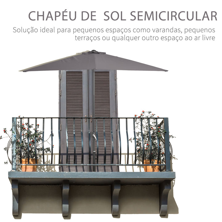 Chapéu de Sol Semicircular de Jardim Chapéu de Sol a Manivela Resistente à Água e Anti UV para Pátio Terraço 230x130x245cm Cinza