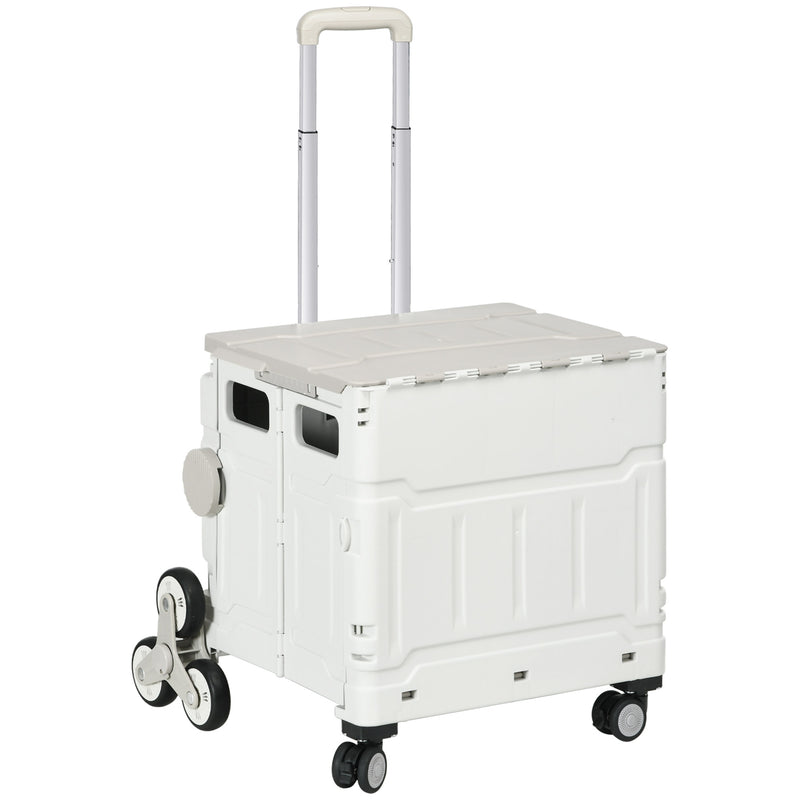 Carrinho de Armazenamento Dobrável Carrinho de Compras com 2 Rodas para Subir Escadas 2 Rodas Universais Ângulo e Comprimento da Pega Ajustáveis Capacidade 35L 48x43x95 cm Branco