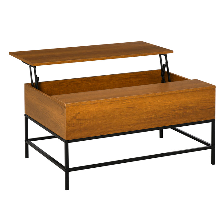 Mesa de centro elevável versátil com armazenamento oculto Pernas de metal para sala de estar Sala de jantar 90x60,5x45,5 cm Teca