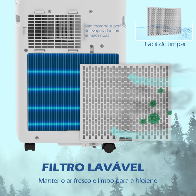 Ar Condicionado Portátil 10000 BTU 2900W Arrefecedor Ventilador Desumidificador 5 em 1 com Controlo Remoto Ligado/Desligado Temporizador 24h para Quarto 22m² 33x28x70,4 cm Branco