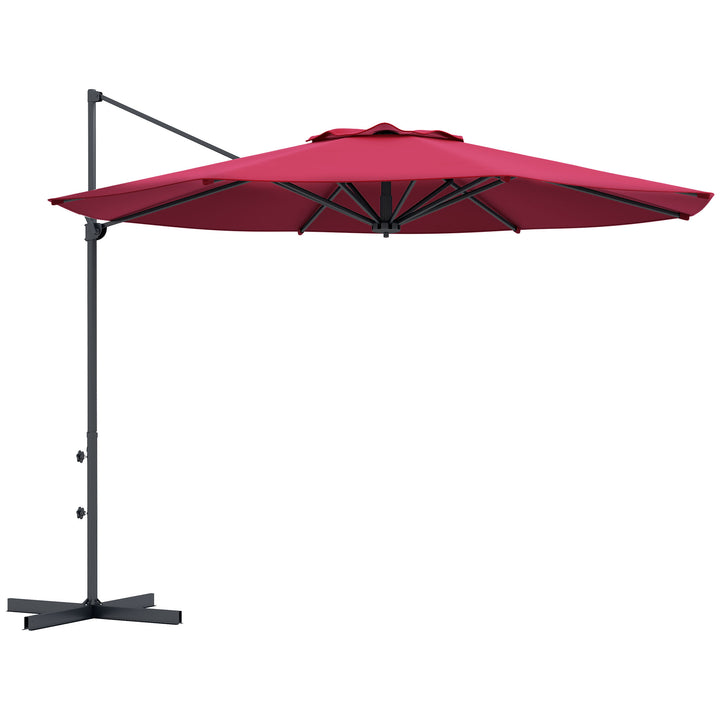 Chapéu de Sol Excêntrico Ø294x242 cm Chapéu de Sol de Jardim com Altura Ajustável Mastro Giratório 360° Ângulo Ajustável e Ventilação Superior para Pátio Piscina Vinho