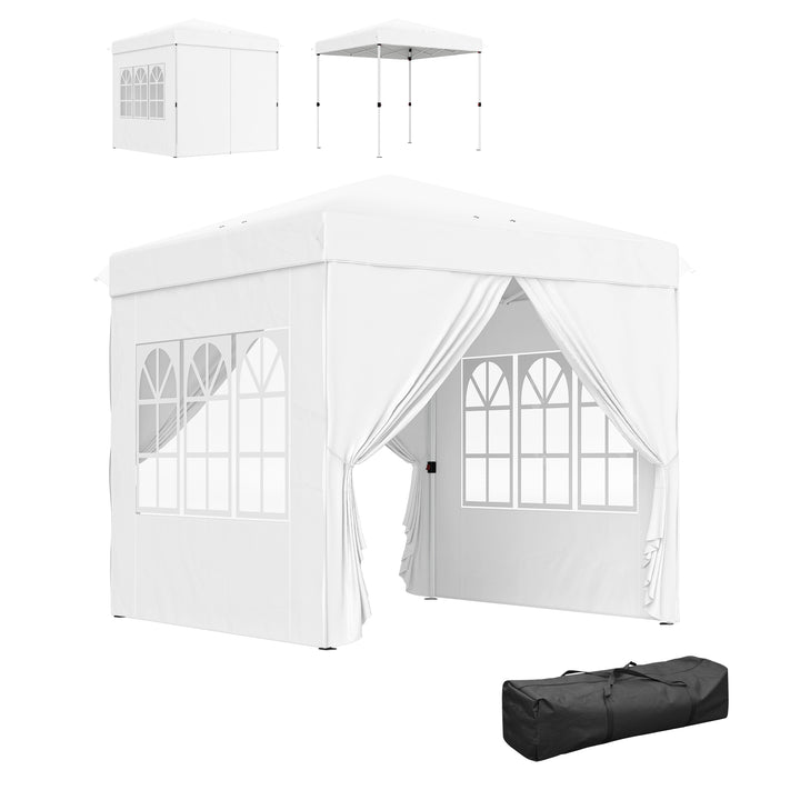 Tenda Dobrável Pop-Up Tenda 248x248x270 cm com 4 Paredes Laterais Anti-UV Altura Ajustável e Bolsa de Transporte para Campismo Festas Branco