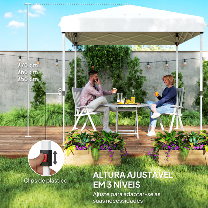 Tenda Dobrável Pop-Up Tenda 248x248x270 cm com 4 Paredes Laterais Anti-UV Altura Ajustável e Bolsa de Transporte para Campismo Festas Branco