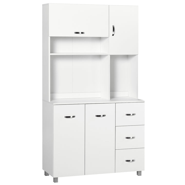 Armário de Cozinha Armário Alto com 3 Gavetas 4 Portas Prateleiras Interiores Ajustáveis e Pés Elevados Móvel Auxiliar para Sala de Jantar Sala de Estar 100x39,5x183,5cm Branco