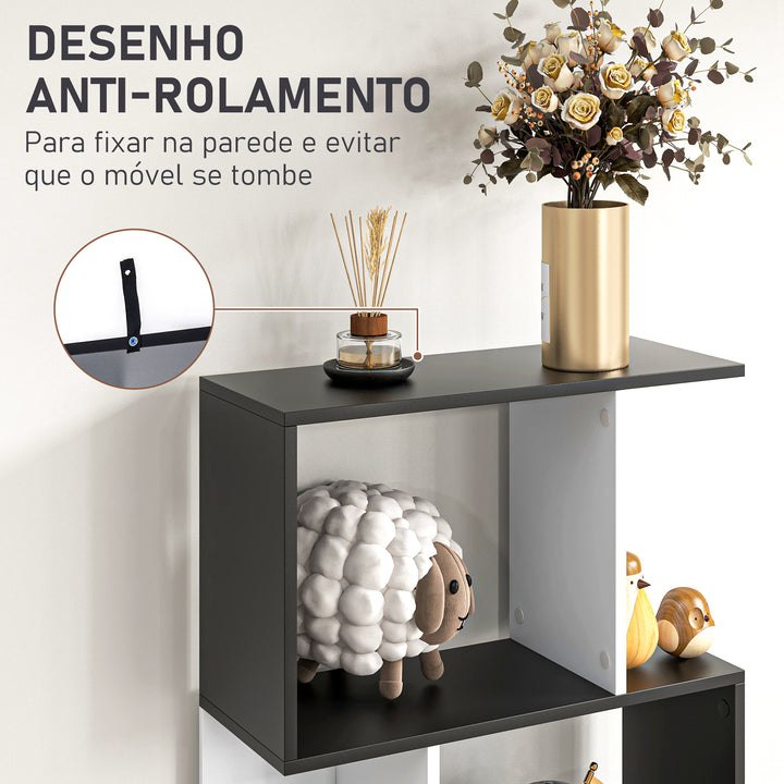 Estante para Livros Estante Alta de Parede com 5 Níveis em Forma de S Desenho Moderno para Sala de Estar Escritório 60x24x184,5 cm Branco e Preto