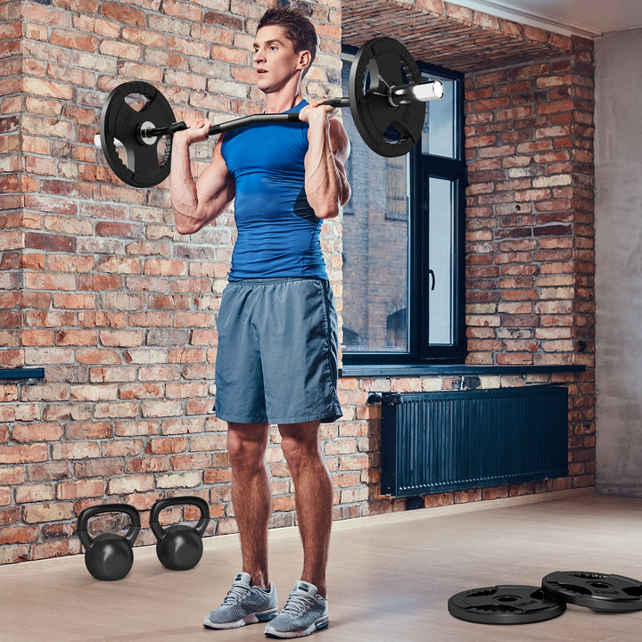 Barra de Pesos de Aço 120 cm Barra Curl EZ Ø50 mm com 2 Grampos Carga 100 kg Barra Olimpica para Discos de Ø5 cm Treino em Ginásio Casa Prata e Preto