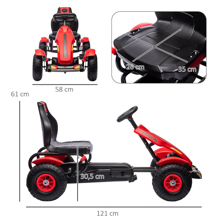 Kart a Pedais para Crianças Kart a Pedais Infantil com Assento Ajustável Pneus de Goma Travão de Mão para Crianças de 5-12 Anos Carga Máxima 50 kg 121x58x61 cm Vermelho