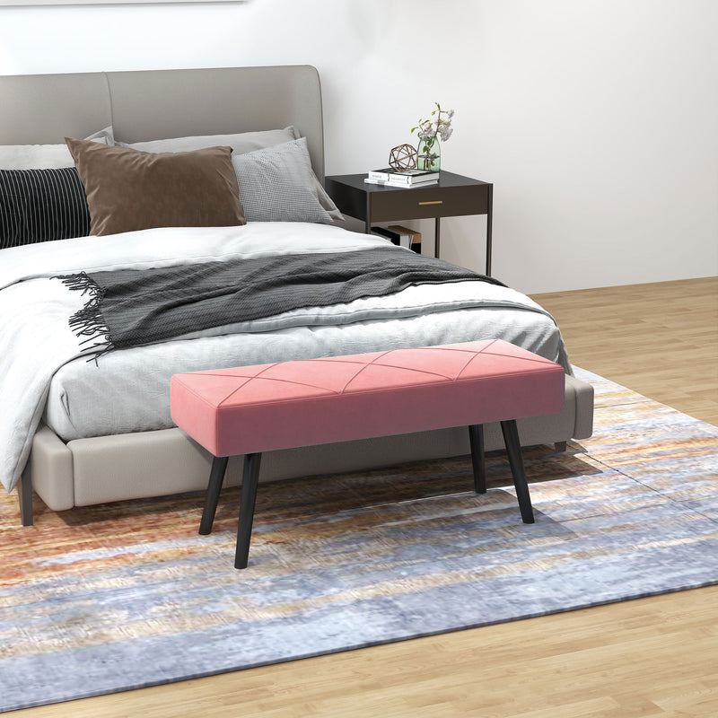 Banco de Pé de Cama Multifuncional Banco de Pé de Cama Moderno Banco de Dormitório com Pés de Aço e Assento Acolchoado Carga Máxima 120 kg Entrada Corredor 100x36x45 cm Rosa