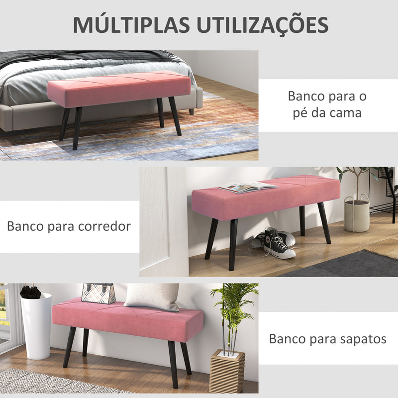 Banco de Pé de Cama Multifuncional Banco de Pé de Cama Moderno Banco de Dormitório com Pés de Aço e Assento Acolchoado Carga Máxima 120 kg Entrada Corredor 100x36x45 cm Rosa