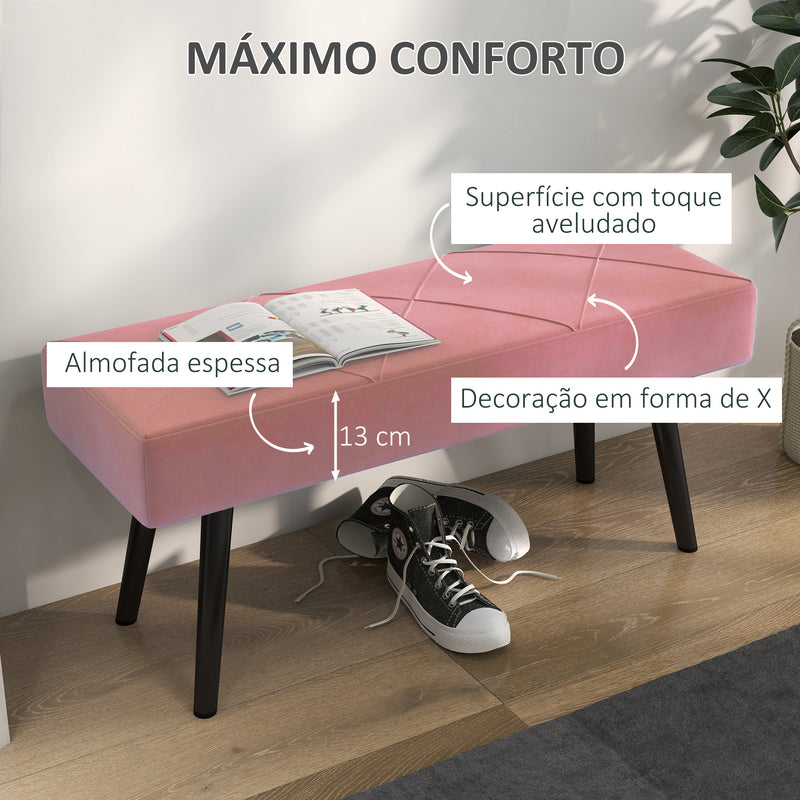 Banco de Pé de Cama Multifuncional Banco de Pé de Cama Moderno Banco de Dormitório com Pés de Aço e Assento Acolchoado Carga Máxima 120 kg Entrada Corredor 100x36x45 cm Rosa