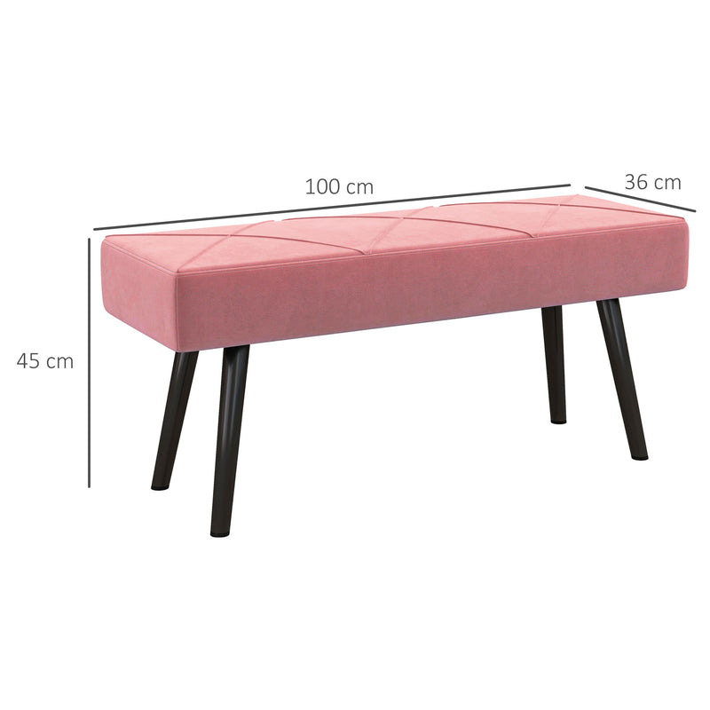 Banco de Pé de Cama Multifuncional Banco de Pé de Cama Moderno Banco de Dormitório com Pés de Aço e Assento Acolchoado Carga Máxima 120 kg Entrada Corredor 100x36x45 cm Rosa