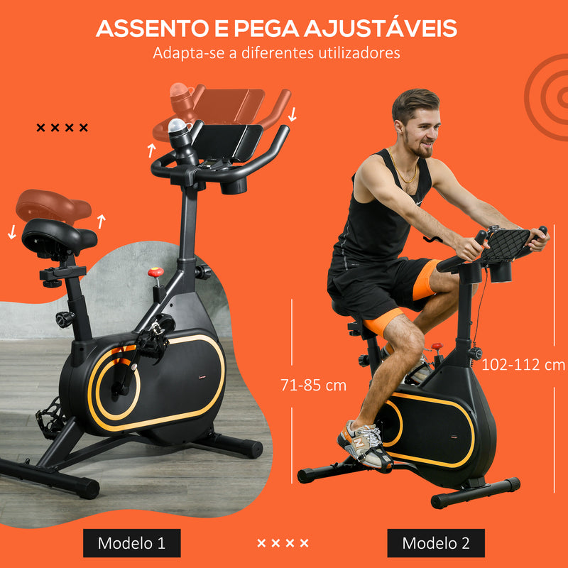 Bicicleta Estática com Ecrã LCD Assento e Guiador Ajustáveis Volante 4 kg e Porta Garrafa 93x48,5x102-112 cm Preto