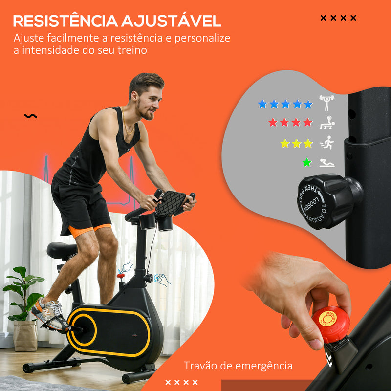 Bicicleta Estática com Ecrã LCD Assento e Guiador Ajustáveis Volante 4 kg e Porta Garrafa 93x48,5x102-112 cm Preto