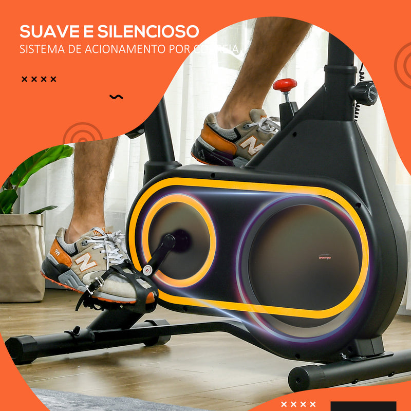 Bicicleta Estática com Ecrã LCD Assento e Guiador Ajustáveis Volante 4 kg e Porta Garrafa 93x48,5x102-112 cm Preto