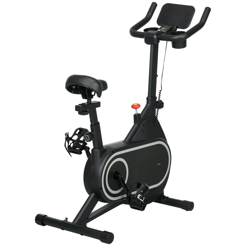 Bicicleta Estática com Ecrã LCD Assento e Guiador Ajustáveis Volante 4 kg e Porta Garrafa 93x48,5x102-112 cm Preto