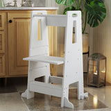 Torre de Aprendizagem Torre de Aprendizagem para Crianças acima de 3 Anos com Degrau Altura Ajustável em 3 Níveis e Barreira de Segurança para Casa de Banho Cozinha 45x47,5x91 cm Branco