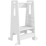 Torre de Aprendizagem Torre de Aprendizagem para Crianças acima de 3 Anos com Degrau Altura Ajustável em 3 Níveis e Barreira de Segurança para Casa de Banho Cozinha 45x47,5x91 cm Branco