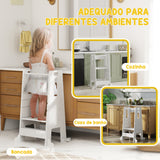 Torre de Aprendizagem Torre de Aprendizagem para Crianças acima de 3 Anos com Degrau Altura Ajustável em 3 Níveis e Barreira de Segurança para Casa de Banho Cozinha 45x47,5x91 cm Branco