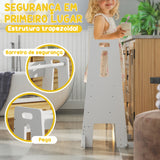 Torre de Aprendizagem Torre de Aprendizagem para Crianças acima de 3 Anos com Degrau Altura Ajustável em 3 Níveis e Barreira de Segurança para Casa de Banho Cozinha 45x47,5x91 cm Branco