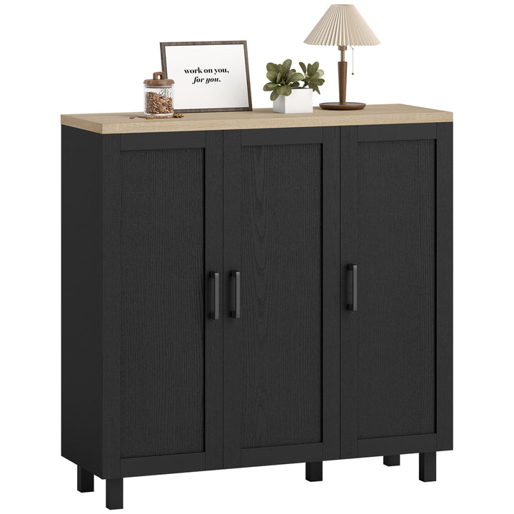 Aparador de Cozinha Armário para Sala de Estar Móvel Buffet com 3 Portas e Prateleiras Ajustáveis para Sala de Jantar Estilo Nórdico 90x30x90 cm Preto e Madeira