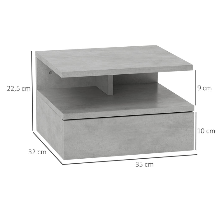 Conjunto de 2 Mesas de Cabeceira Flutuantes, Mesas de Cabeceira com Gaveta e Prateleira Aberta, Design Moderno, Poupa Espaço, para Sala ou Quarto, 35x32x22,5 cm, Cinzento