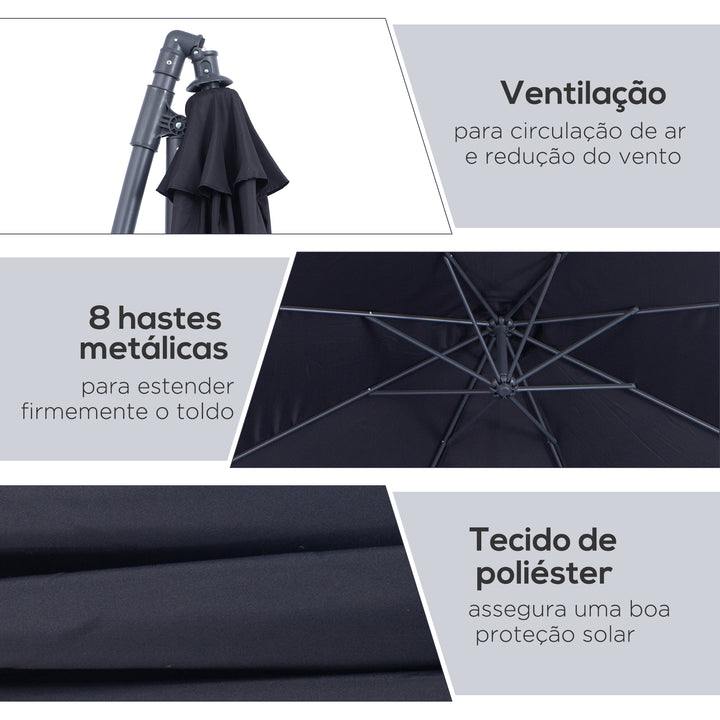 Guarda-sol grande de jardim Guarda-sol de Exterior F300x260cm Preto
