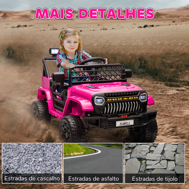 Carro Elétrico para Crianças acima de 3 Anos Carro Elétrico Infantil UTV Carro a Bateria 12V com Controlo Remoto Velocidade Ajustável USB Faróis e Buzina 95x62,5x65 cm Rosa