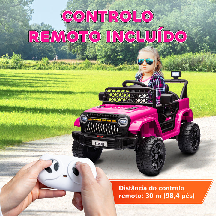 Carro Elétrico para Crianças acima de 3 Anos Carro Elétrico Infantil UTV Carro a Bateria 12V com Controlo Remoto Velocidade Ajustável USB Faróis e Buzina 95x62,5x65 cm Rosa