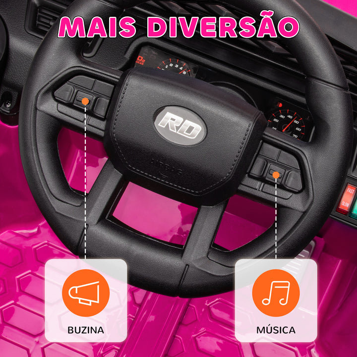 Carro Elétrico para Crianças acima de 3 Anos Carro Elétrico Infantil UTV Carro a Bateria 12V com Controlo Remoto Velocidade Ajustável USB Faróis e Buzina 95x62,5x65 cm Rosa