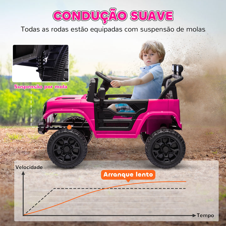 Carro Elétrico para Crianças acima de 3 Anos Carro Elétrico Infantil UTV Carro a Bateria 12V com Controlo Remoto Velocidade Ajustável USB Faróis e Buzina 95x62,5x65 cm Rosa