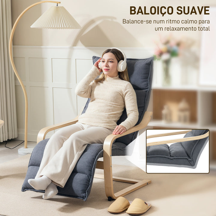 Poltrona de Salão com Apoio para os Pés Ajustável, Poltrona Estofada em Veludo, Estrutura de Madeira, Poltrona de Relax para Quarto, Escritório, Estudo, 67x93x105 cm, Cinzento Escuro