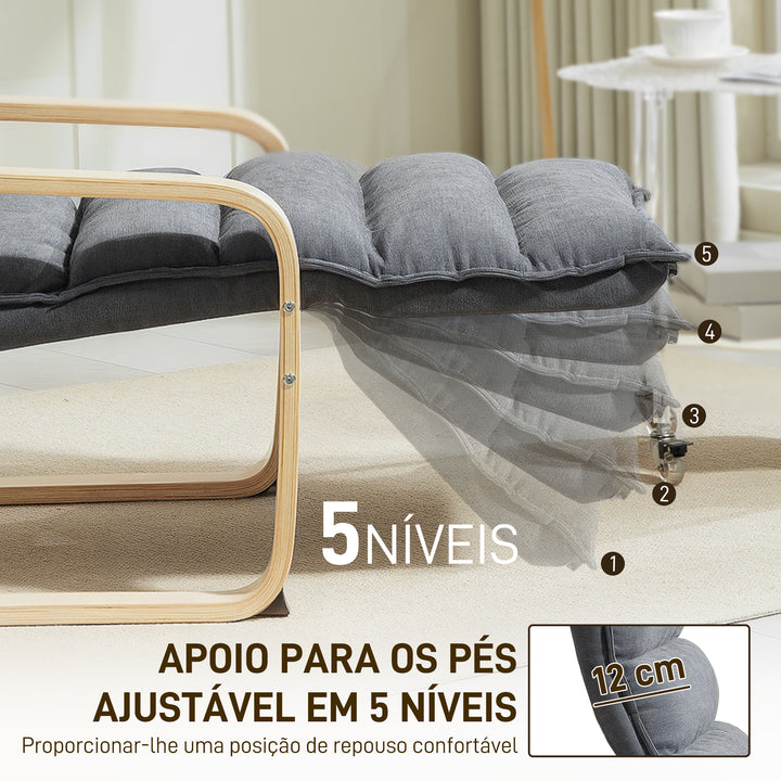 Poltrona de Salão com Apoio para os Pés Ajustável, Poltrona Estofada em Veludo, Estrutura de Madeira, Poltrona de Relax para Quarto, Escritório, Estudo, 67x93x105 cm, Cinzento Escuro