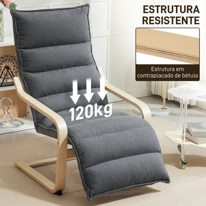 Poltrona de Salão com Apoio para os Pés Ajustável, Poltrona Estofada em Veludo, Estrutura de Madeira, Poltrona de Relax para Quarto, Escritório, Estudo, 67x93x105 cm, Cinzento Escuro