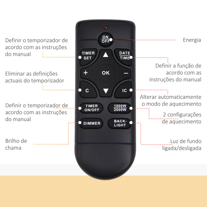 Lareira Elétrica Vidro Ferro Preto