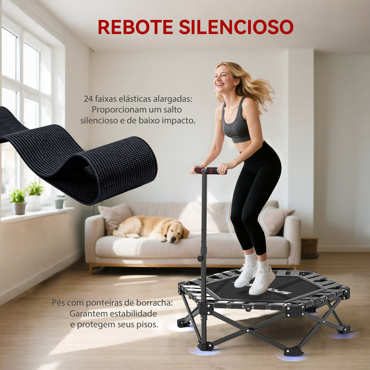 Trampolim de Fitness Dobrável 104 cm Mini Cama Elástica com Barra Ajustável em 3 Alturas Silencioso Estrutura Metálica Reforçada e Bolsa de Transporte para Treino em Casa Ginásio Preto
