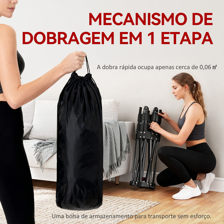 Trampolim de Fitness Dobrável 104 cm Mini Cama Elástica com Barra Ajustável em 3 Alturas Silencioso Estrutura Metálica Reforçada e Bolsa de Transporte para Treino em Casa Ginásio Preto