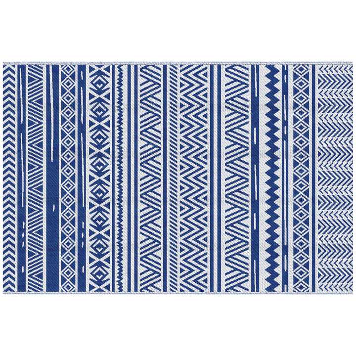 Tapete de Exterior 182x274 cm Tapete Reversível Estilo Moderno para Varanda Pátio Campismo Praia Azul Escuro e Branco