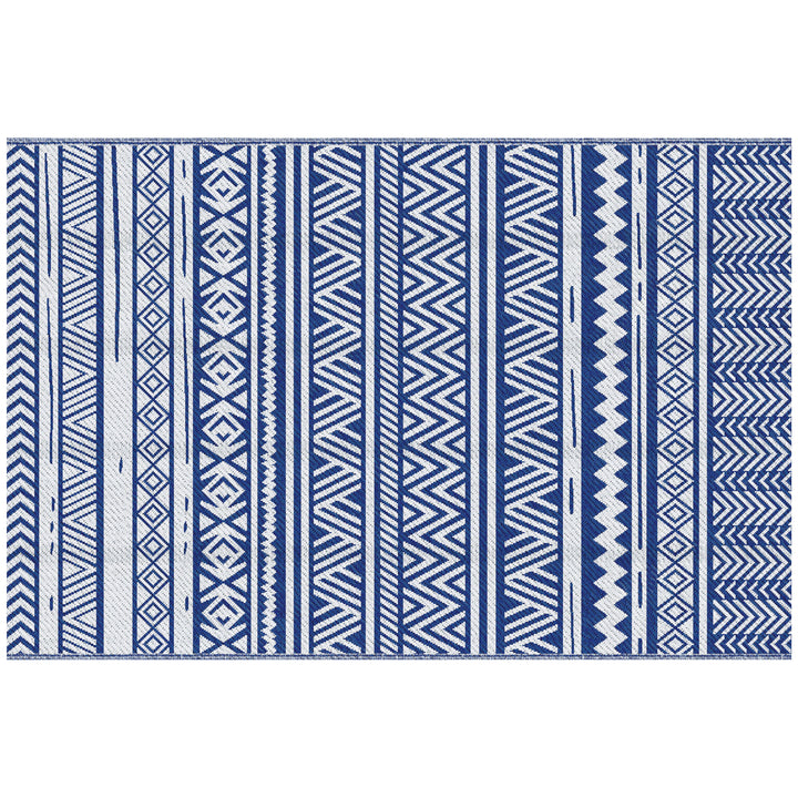 Tapete de Exterior 182x274 cm Tapete Reversível Estilo Moderno para Varanda Pátio Campismo Praia Azul Escuro e Branco