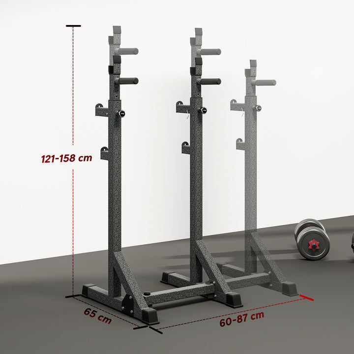 Suporte para Barras de Pesos Multifuncional com Largura e Altura Ajustáveis Suporte de Musculação com Estrutura de Aço Carga 200 kg para Treino em Casa Ginásio 60-87x65x121-158 cm Preto