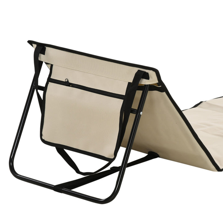 Conjunto de 2 Esteiras de Praia Dobrável Esteiras Acolchoadas com Encosto Reclinável e Bolsa de Transporte para Jardim Campismo 142x51x40 cm Bege