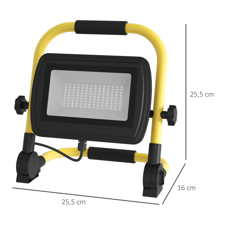 Preojetor LED Recarregável com Cabeças e Suporte Ajustáveis 50W 4250 Lúmenes IP65 6500K Reflector LED Resistente à Intemperie Portátil com Pega para Interior e Exterior Amarelo e Preto